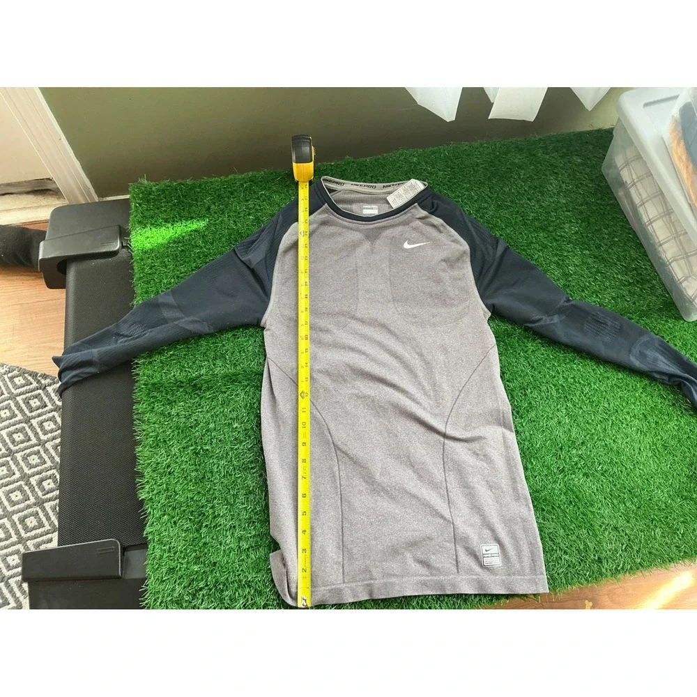 Nike Pro Tight Boys Grey Navy Blue MLB Baseball Long Sleeve Base Layer Shirt L